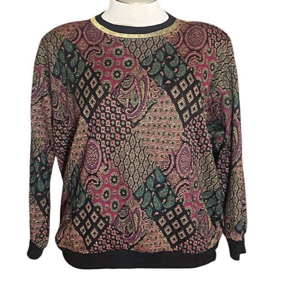 Kathleen Usherwood Vintage Paisley Patchwork Print Metallic Accents Shirt - Picture 1 of 8